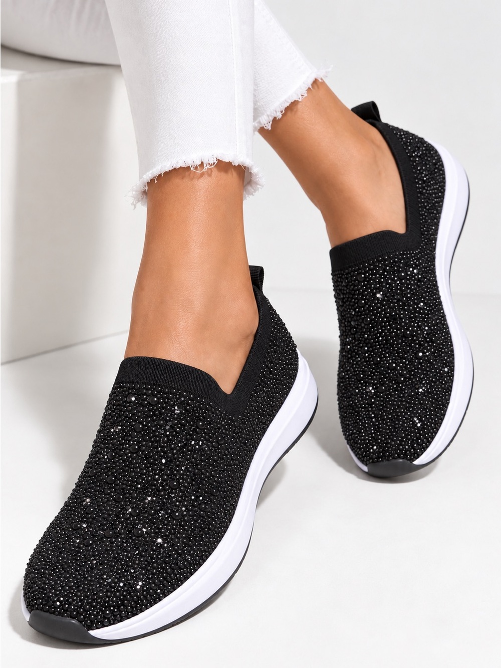 Alex Marie Black Crystal Slip-On Sneakers • NEW WITHOUT TAGS